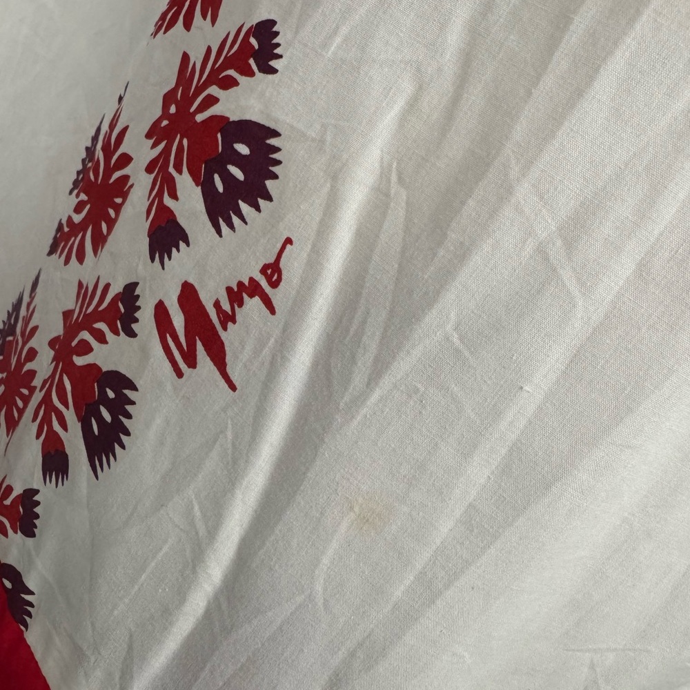 Embroidered White Maxi Dress with Red Motifs & Purple Hem - Picture 3 of 7